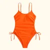 Kvinnors badkläder Ruched High Cut Jumosuit Swimsuit Bathing Suit Monokini Solid Color 1Piece For Women