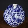 Storage Bottles Creative Ceramic Blue And White Tea Pot Sealed Household Large-capacity Candy Coffee Bean Container