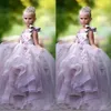 Güzel prenses balo elbisesi çiçek kız elbiseler 3d çiçek aplikler yay gilrs yarışmaya elbise kabarık tül uzun doğum günü elbisesi215g