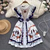 Casual Kleider 2023 Sommer Vintage Stil Eingewickelt Taille Zeigen Dünne Druck Oansatz Kleid Frauen Strand Urlaub Mittlere Länge Trend