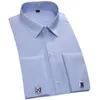 Mens Casual Shirts Quality Dress French Cuff Long Sleeved Business Slim Fit Solid Color Cufflinks Tuxedo Shirt 230726