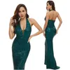 Women Waist Bodycon Wrap Dress Long Prom Dress Deep V Neck Grey Sequin Evening Dress Sexy Party Maxi Dress