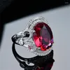 Cluster Anéis Criados Gemstone Garnet Cristal CZ Luxo Gigante Mulheres Anel Aniversário Presentes Jóias 925 Prata Esterlina