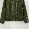 Giacche da donna 2023 Giubbotto bomber con paillettes verde manica lunga girocollo estivo Cappotto con cerniera allentata