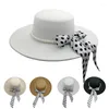 Baretten 9.5 Cm Grote Rand Witte Fedora Hoed Vrouwen Elegante Parel Boog Platte Top Herfst En Winter Wollen Barnacle jazz