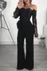 Women's Two Piece Pants Sexy Jumpsuit 2023 Appliques Lace Patchwork Off Shoulder Slash Neck Long Sleeve Fashion Clubwear Party Rompers