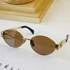 Women Arc de Triomphe Oval Frame Sunglasses CL4S235U Womens Gold Wire Mirror Green Lens Metal Leg Triplet Signature on Temple With brown eyewear bag B0N4