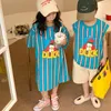 T-shirts Summer Children Brother Sister Matching Clothes Boys Fashion Cartoon Print T-shirt Girls Casual Dress Sibling Outfits 230725