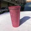 Kupalar Su Şişesi Çift Katmanlı Plastik Seyahat Araba Kupası Rhinestone Köpüklü Sippi Bardaklar Samanlı Cu ile Kahve Kupa Hediye İçiyor
