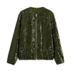 Giacche da donna 2023 Giubbotto bomber con paillettes verde manica lunga girocollo estivo Cappotto con cerniera allentata