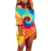 Casual Dresses Fashion Block Color Dress for Women Tie-Dye Printing Off-Shoulder Loose Women's Summer Beach Wear Vestidos