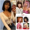 Syntetyczne peruki Krótka peruka z grzywką syntetyczne peruki dla kobiet Ombre Black Red Blonde Pink Lolita Cosplay Party Natural Hair Perruque Bob 230725