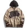 Męskie kurtki pu skórzana kurtka bombowca mężczyźni Y2K Hip-Hop Streetwear Lose OversizeSed Hooded Pleats Harajuku wierzchnia odzieżowa kurtka uniwerek 230726