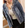 Parkas 2023 Ny ankomst Spring Antumn Denim Jackets Vintage Diamonds Casual Coat Women's Denim Jacket för Ytterkläder Jeans kläder 862b