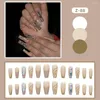 False Nails 24Pcs Glossy Water Wave Nail Coffee Long Fake For Women And Girl Removable Pieces Artificial SANA889