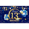 Matériel de fond Joyeux 13e anniversaire fête décoration fond jeunesse garçon bleu et or 13e anniversaire table bannière fond X0725