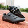 Zapatos de seguridad Rotación autoblocante Track Field Shoes Mujeres Spikes Sneakers Black Running Training Shoes Hombres ligeros Spike Sport Shoes 230726