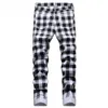 Men's Jeans Black and White Plaid Printed Fashion Check Digital Print Slim Straight Pants Stretch Trousers Y2303 L230726