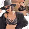 Set di reggiseni Set intimo donna sexy vuoto Set di ricami in pizzo Reggiseno a V profondo Reggiseno push-up con fasciatura classica Lingerie femminile nera romantica