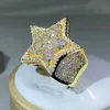 Wedding Rings 925 Silver Classic Yellow Gold Five Star Zircon Ring For Women Men Big Ring Party Birthday Jewelry Gift 230725