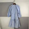 New-S-andro Robe chemise trapèze à encolure en V Robe plissée à volants pour dames