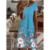 Casual Dresses Vintage Women Vacation Dress 3d Flowers Plant Print Short Sleeve Clothing For Summer O-Neck Loose Oversize Ladies