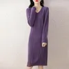 Pulls femme M-XXL laine mérinos robe pull mode élégant couleur unie tricoté Long col en v pur pull