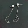 Dangle Earrings 1Pair DIY Hollow Moon Long Stainless Steel White Pearl Charms Dangler Hook Making Fashion Jewelry For Women Girls