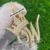 10K Yellow Gold Real Diamond Crown Initial W Letter Pendant 2.40Ct Custom Letter Crown Pendant Hip Hop Jewelry for Women Men