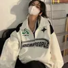 Kvinnors hoodies tröjor Deeptown vintage överdimensionerade kvinnliga tröjor grunge y2k koreanska streetwear green black zip up hoodies kvinnliga hiphop mode topps 230726