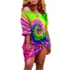 Casual Dresses Fashion Block Color Dress for Women Tie-Dye Printing Off-Shoulder Loose Women's Summer Beach Wear Vestidos