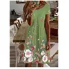 Casual Dresses Vintage Women Vacation Dress 3d Flowers Plant Print Short Sleeve Clothing For Summer O-Neck Loose Oversize Ladies
