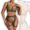 Lingerie Ensemble Sensuelle Dentelle Sous-Vêtements Broderie Transparente 3 Pcs Jarretières Fantaisie Belle Courte Kits De Soins De La Peau Intime Soutien-Gorge 230717