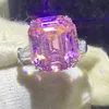 Marca Choucong Anillos de boda Joyería de lujo Plata de ley 925 Lagre Asscher PinkTopaz CZ Diamante Moissanite Fiesta de la eternidad Mujeres Anillo de boda Anillo de regalo