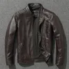 Coletes masculinos Jaqueta de couro de camada superior Moda SlimFit Gola alta Lazer Bomber 100 Couro genuíno Vintage Curto Zíper M 230726