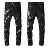 Jeans Heren Broek Slim Fit Elastisch Borduren Skinny Jean Stijl Kat Snorhaar Whitening Heren Gebroken Gat Denim Luxe voor