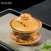 Onderdelen nlslasi yixing argila roxa gaiwan zisha conjunto de chá chinês tureen tampa tigela pires chá fermentação xícara de chá presente personalizado 130ml