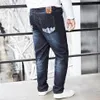 Masculino Bordado Elástico Cintura Casual Jeans Reto Moda Algodão Masculino Stretch Calça Jeans Calças Plus Size 6XL 8XL249R