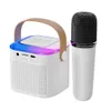 Microphones Y1 Mini Microphone Famille Karaoké Machine Stéréo RVB Lumière Colorée Chant Karaoké Haut-Parleur Bluetooth-Compatible 5.3 230725