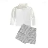 Kläder sätter kläd set barn kostym set baby flicka hösten vinterkläder hög collarturtleneck stickad pullover toppar kjolar kläder för flickor z230726