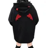 Damen Hoodies Teenager Devil Wing Red Horn Sweatshirt Übergroßer Harajuku Reißverschluss Langarm Pullover Kapuzenoberteile