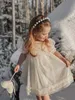 Mädchenkleider Kinder Blumenmädchen Prinzessin Ballkleid Hochzeit Geburtstagskleid Kinder Mädchen Perle Schmetterlingsflügel Weiß Tüll Partykleider 9T 230725