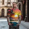 メンズTシャツハワイアンラウンドネック - シャツ3Dビーチココナッツツリーグラフィック2023ファッション多様な特大