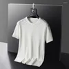 T-shirts pour hommes T-shirt à col rond en soie glacée Chemise tricotée à manches courtes Port d'été Wind Ins Tendance Personnalité All-match Five-point To