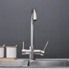 Nickel Kitchen Faucet with Direct Drink Tap Dual Spout Swivel Handheld Shower Kitchen Mixer Crane Hot Cold Kitchen Taps