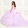 Lavanda Sexy fuera del hombro vestido De fiesta Vestidos De quinceañera apliques De encaje Tull Cenicienta 16 Vestidos De princesa Vestidos De 15 Anos