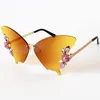 Óculos de sol em forma de borboleta moda feminina decorativa diamante metal óculos de sol ao ar livre lady street pography óculos uv400