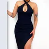 Повседневные платья Puloru Party Club Cross Halterneck Midi Bodycon платья женская вырезанная плеч