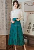 Ethnische Kleidung 2023 Chinesischer Nationalstil Halbkörperrock Blauer Jacquard Hohe Taille A-Linie Schlitzschnalle Retro Zweiteiliges Qipao-Set