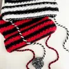 Beanie/Kafatası Kapakları Y2K Sevimli Şeytan Örme Beanie Hat Ins Kafa Çizgili Örgü Yün Kapağı Sonbahar Kış Kedi Kulakları Saç Pullu Kadın Şapkalar 230725